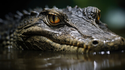 Macro of a crocodile head in a river
