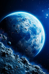 Image of blue planet with stars in the background.