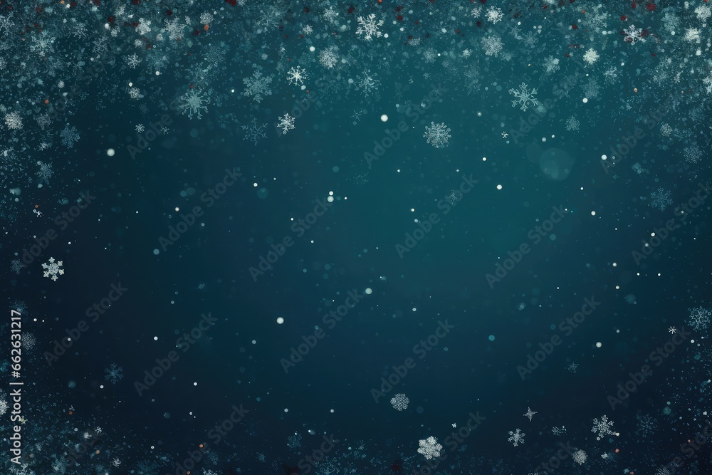 Wall mural abstract winter pattern from frost with snow and snowflakes with blurred bokeh blue background