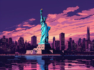 The Statue of Liberty in the USA in the evening lighting 