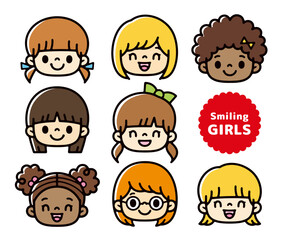 Set of facial icons of girls from different countries