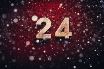 Number 24 on festive Christmas red shiny background with copy space. New Year 2024 concept
