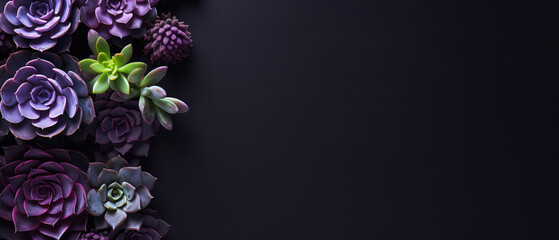 minimalistic purple background with succulents, with empty copy space
