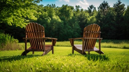 Invest in Your Future: A serene image of two empty Adirondack chairs on lush green grass, symbolizing retirement planning and financial security