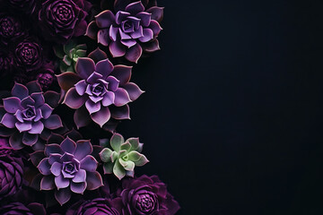 minimalistic purple background with succulents, with empty copy space