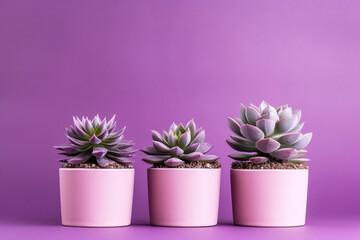 minimalistic purple background with succulents, with empty copy space