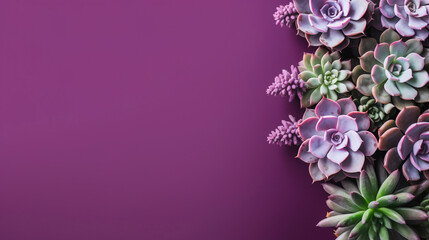 minimalistic purple background with succulents, with empty copy space