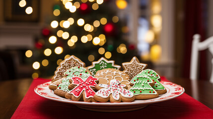 Fototapeta premium Close up shot of christmas cookies with beautiful decorations 