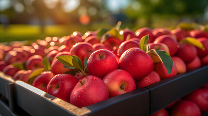 Apples in crates ready for delivery Fresh fruit export concept