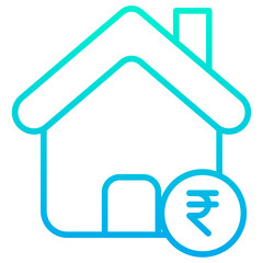 Outline Gradient House rent rupee icon