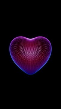 3D red beating digital pixelated heart on black background. Concept of cardiology, healthcare and modern medicine technologies. Looped vertical animation of beating valentine's or mother's day heart