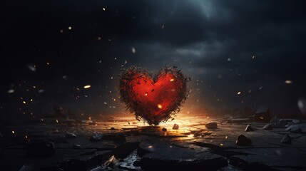 Illustration of a broken red heart representing the broken relationship between humans and nature