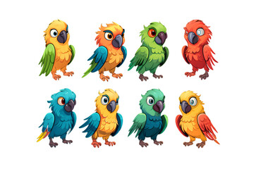 8 set, Parrots, Transparent background