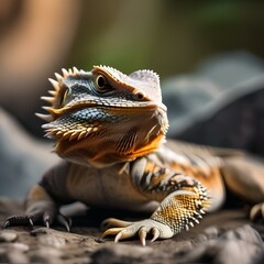 Fototapeta premium A bearded dragon as a fearsome dragon, with scales and wings2