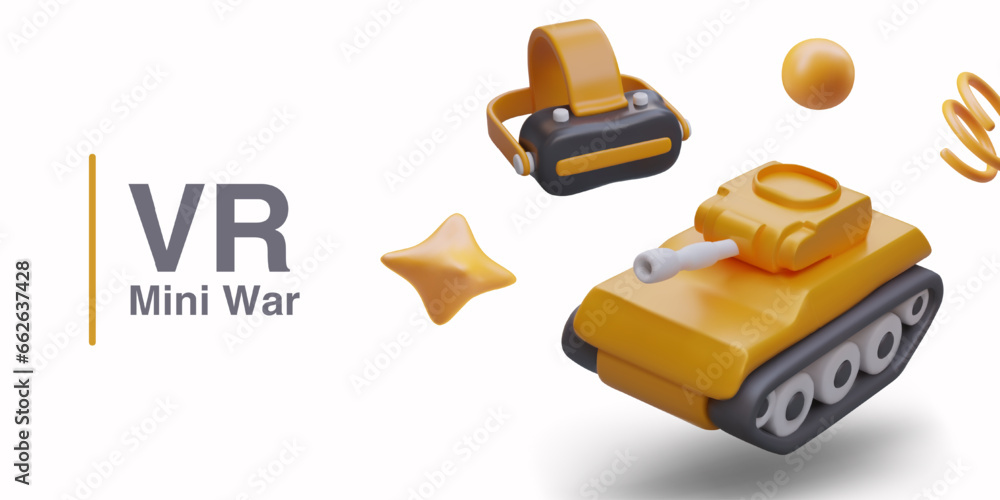 Poster model of weapon in realistic style for cartoon army. vr 3d computer mini war game concept. battles, 