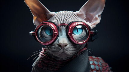 Sphynx cat in strange glasses
