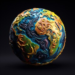 Super detailed vibrant planet earth globe on dark black background Generative AI