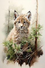 Lynx in watercolor. Animal on a white background. Generative AI