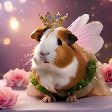 A guinea pig as a fairy princess, with a sparkling tiara and wand2