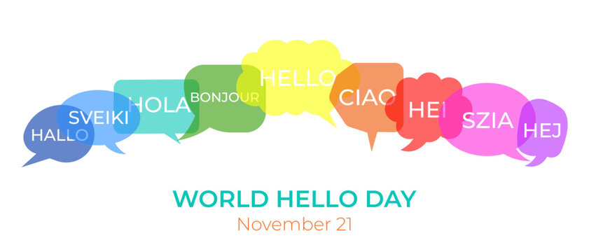 World Hello Day.Vector illustration with the word "Hello" in speech bubbles in different world languages.