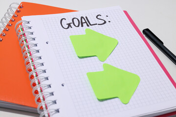 A notebook with a plan of goals and arrows