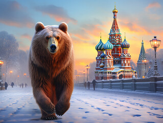 
Russian bear in Moscow at the Kremlin - obrazy, fototapety, plakaty
