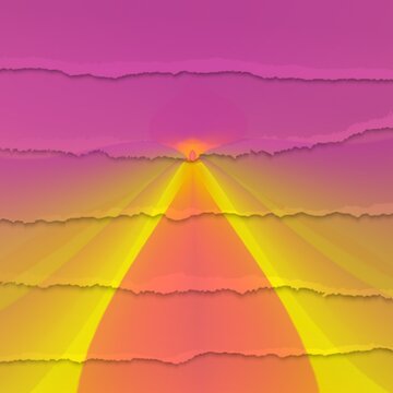 glowing bright vivid yellow and red perspective towards far distant vanishing point and a creative textured purple sky