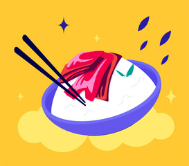 Rice and kimchi - modern colored vector illustration