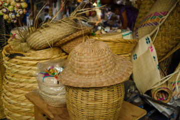 Articles made from natural fibers in a street market in Mexico.