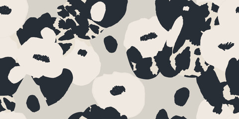 Minimal abstract floral print with leopard skin. Contemporary seamless pattern. Hand drawn unique print. - 662640867