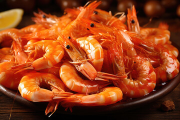 Background of boiled shrimp - obrazy, fototapety, plakaty