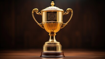 impactful image of a champion's gold cup winner trophy with a blank metal base. Use this symbol of success to illustrate victory in sports and business, making your concept stand out