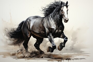 Fototapeta premium black horse in the snow