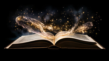 An open book with a glowing light coming out