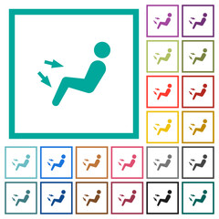 Car air flow direction chest and foot flat color icons with quadrant frames