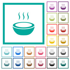 Steaming bowl flat color icons with quadrant frames
