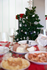 Christmas table decoration with food