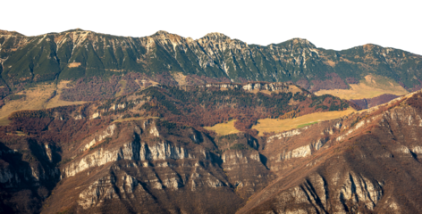 Mountain peaks of Italian Alps isolated on white or transparent background at autumn. Baldo Mountain (Monte Baldo), Mountain range between Lake Garda and Adige Valley, Italian Alps. Italy, Europe. Png