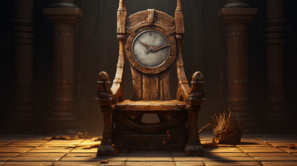Throne old wood ancient hourglass - obrazy, fototapety, plakaty