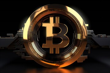Vibrant gold bitcoin logo, 3d illustration Generative AI