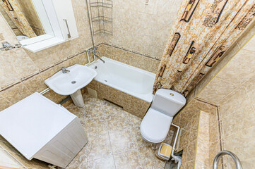 interior apartment room bathroom, sink, decorative elements, toilet
