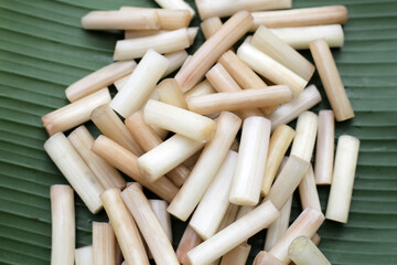 Fresh lotus rootlet on banana leaf