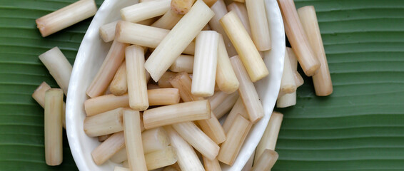 Fresh lotus rootlet on banana leaf