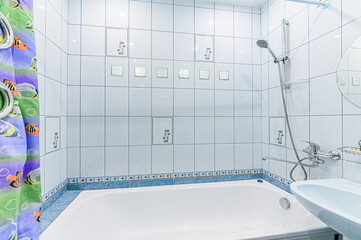 interior apartment room bathroom, sink, decorative elements, toilet