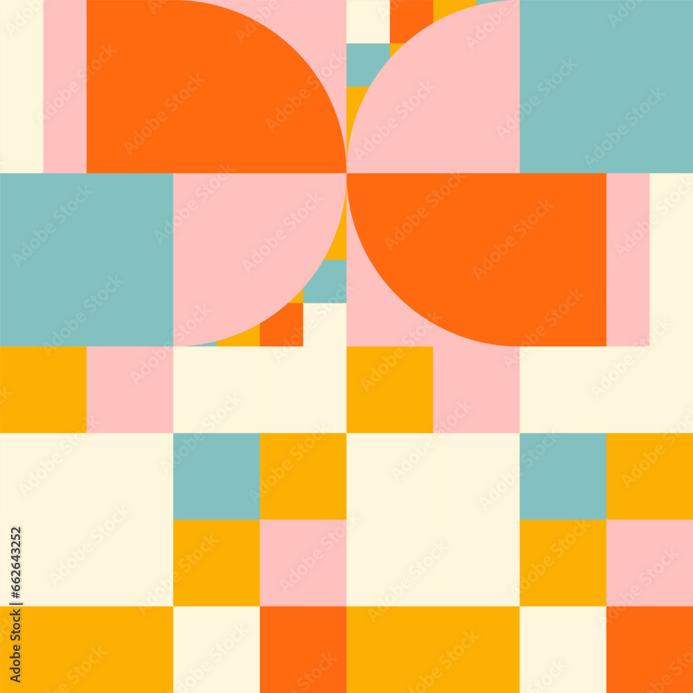 Poster simple geometric seamless pattern. modern abstract background with circle, semi circle, square, rect