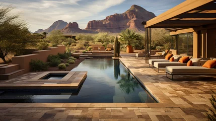 Schilderijen op glas A backyard in Arizona with a pool © Mishu