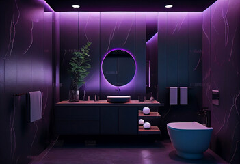 Black modern bathroom, stylish lighting and elegant decorations - obrazy, fototapety, plakaty