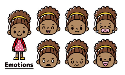 Set of icons with different expressions of girls