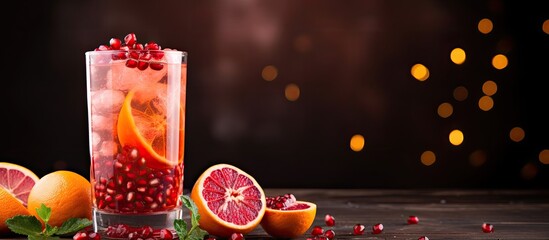 Citrus and pomegranate cocktail with festive drinks space for text With copyspace for text - obrazy, fototapety, plakaty