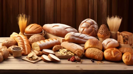 Tuinposter Different types of bread rolls and pastries food concept banner panorama bread rolls, pastries, food concept, banner, panorama, bakery, baked goods, assortment,  © Nimra
